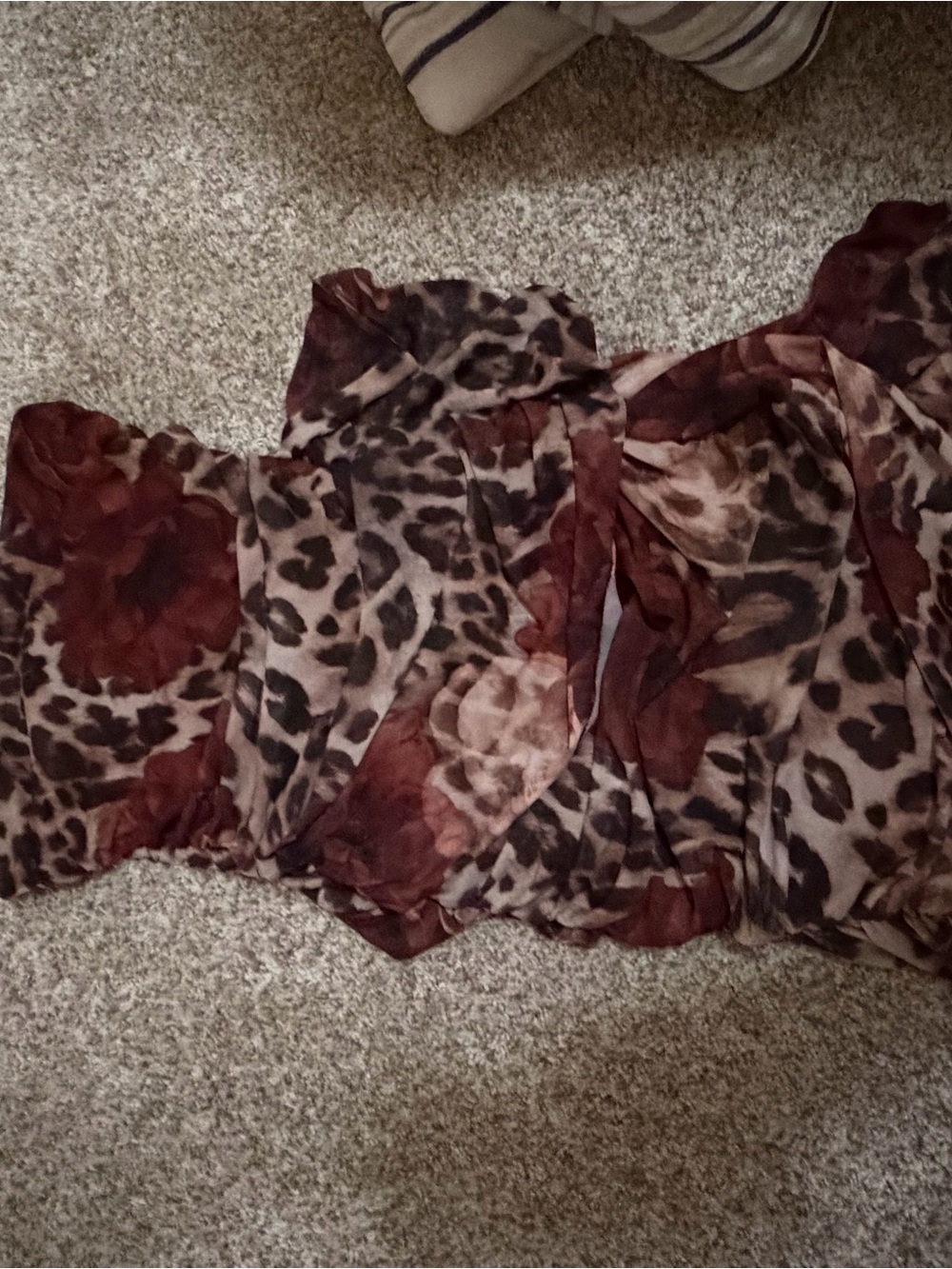 Women’s Floral Leopard Print Chiffon Strapless dress - Brown cheetah rose floral